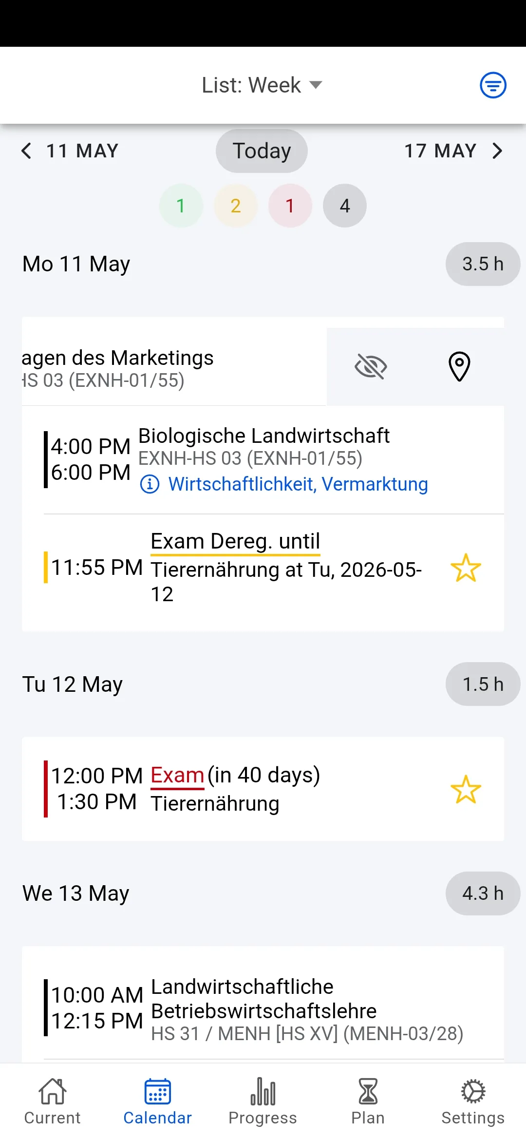 Calendar & Dates – Status Counts & Entry Types