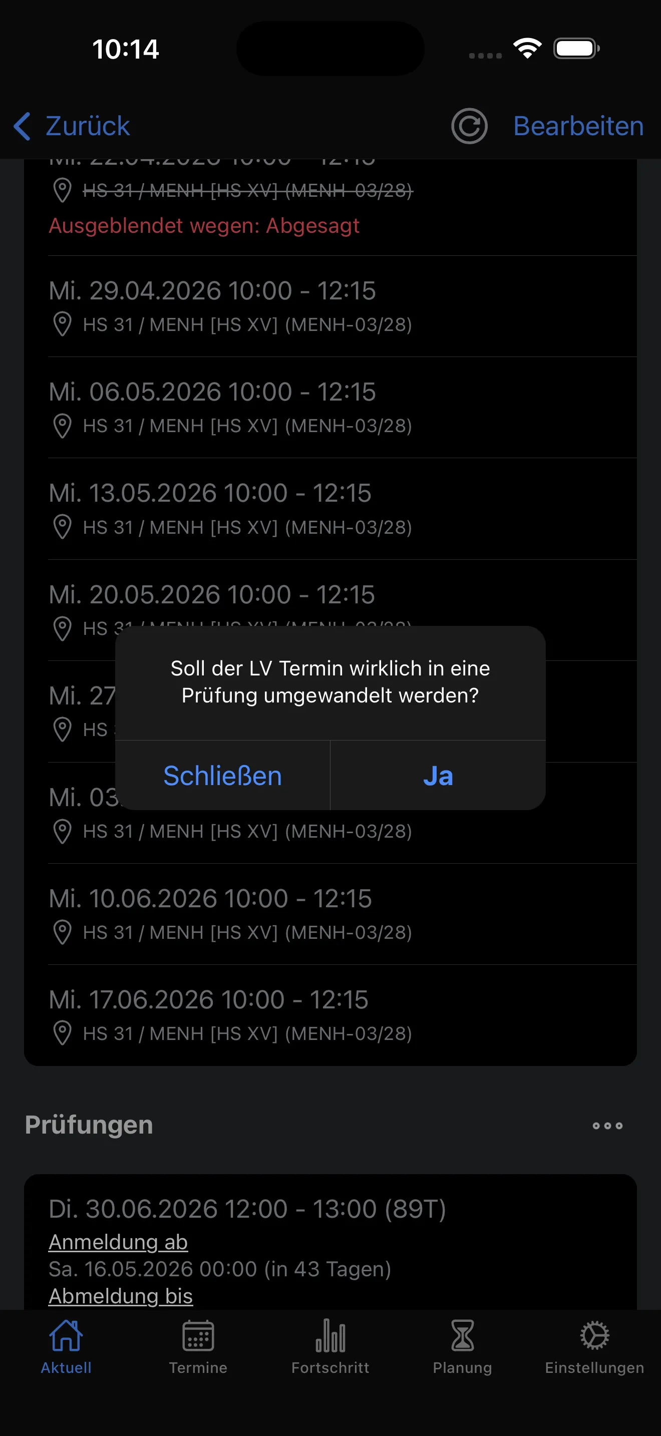 Lehrveranstaltungsdetails – Schnellaktionen & Bearbeitung