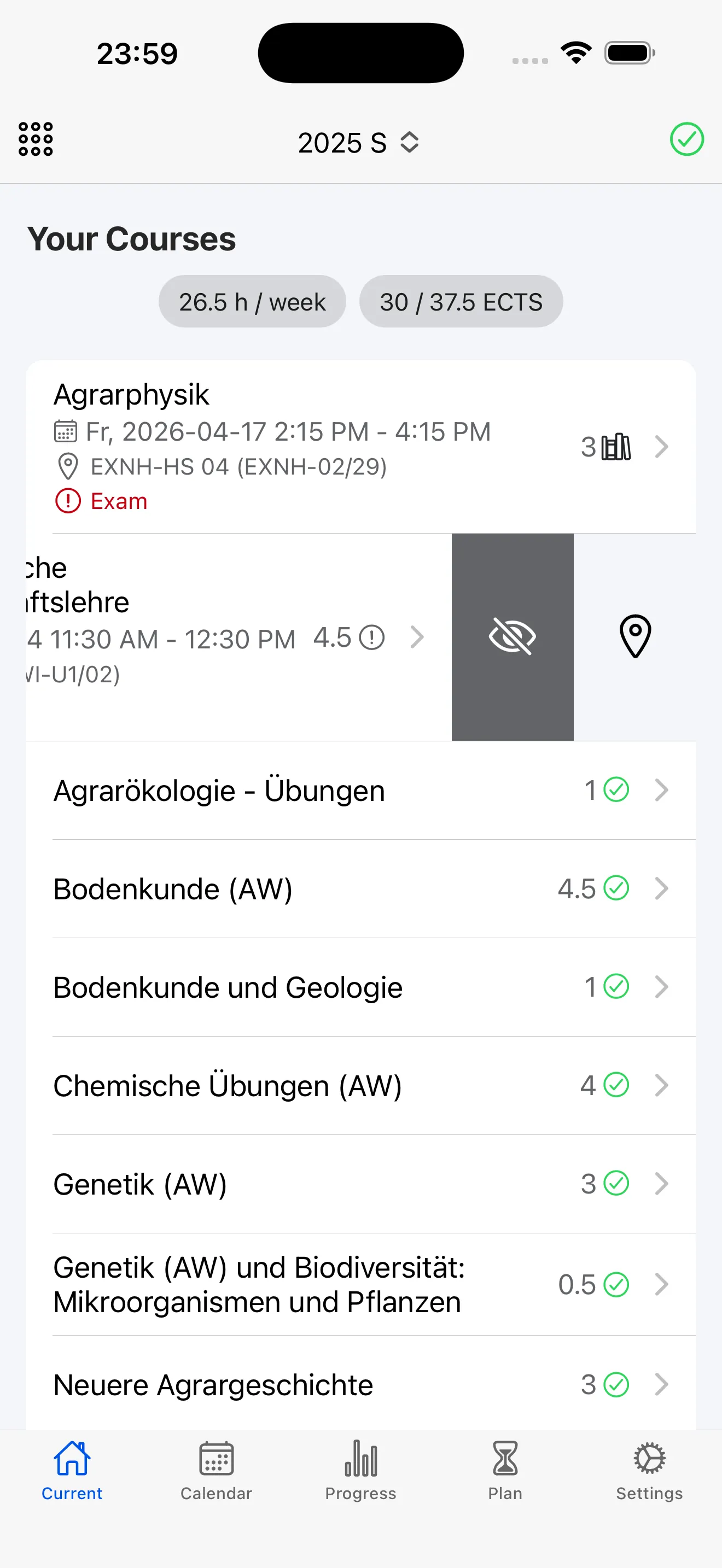 Start Page – Planned Courses Overview